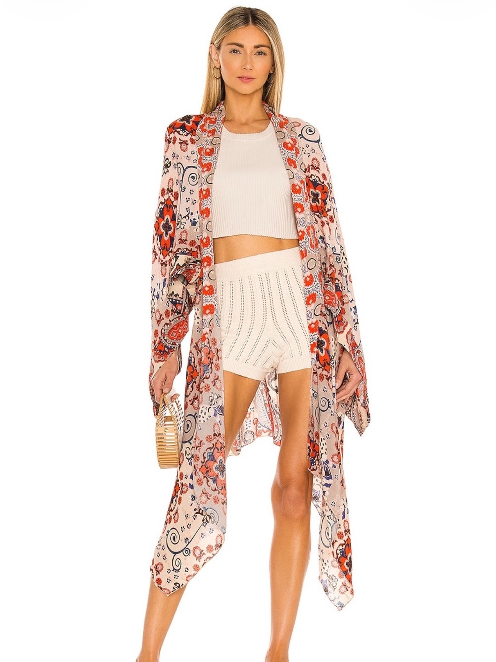 NWT Free People Little Wing Mix Print Kimono Natural OS